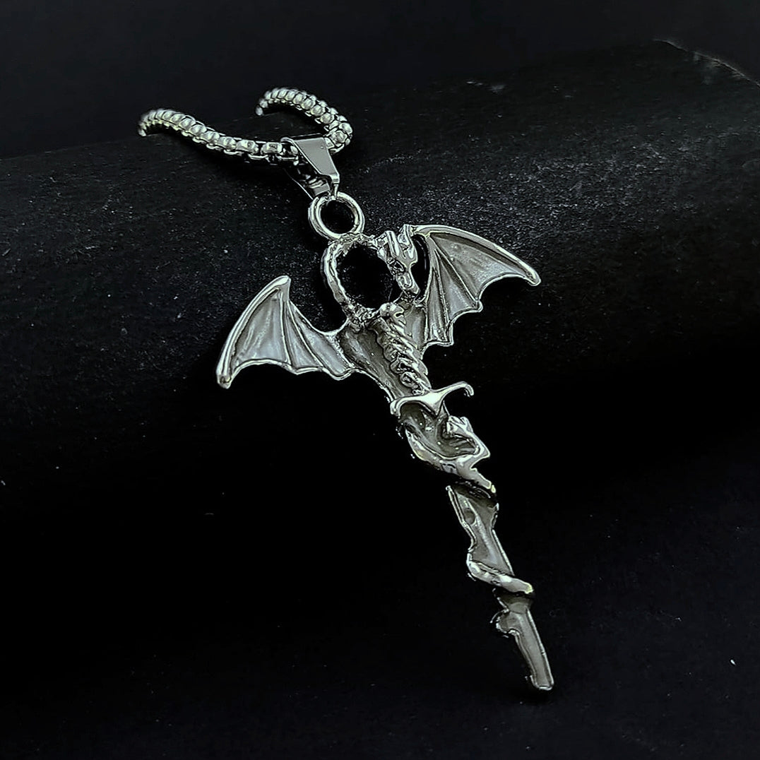 Silver Dragon Sword Pendant Necklace