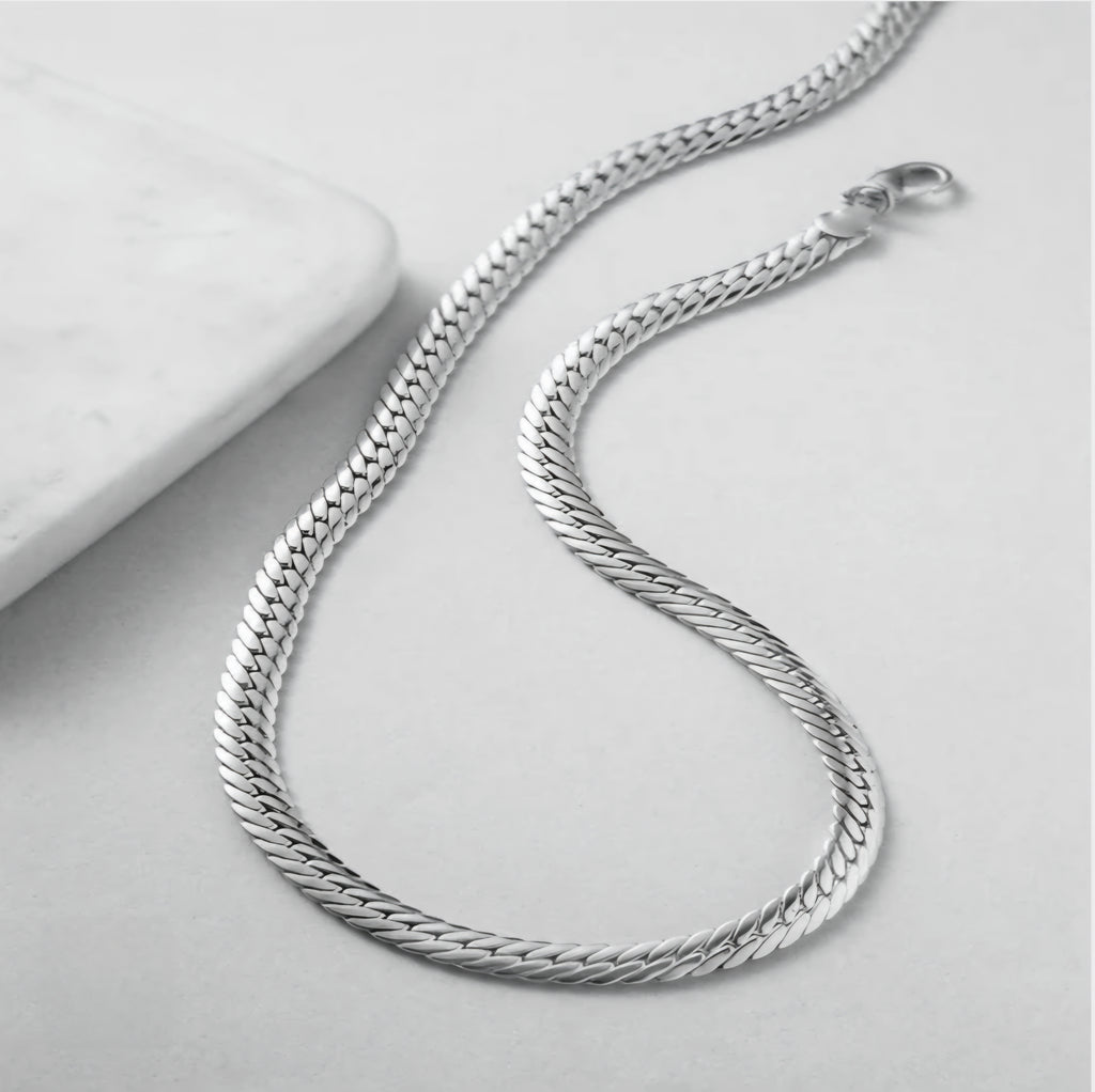 Men’s Silver-Tone Flat Curb Chain