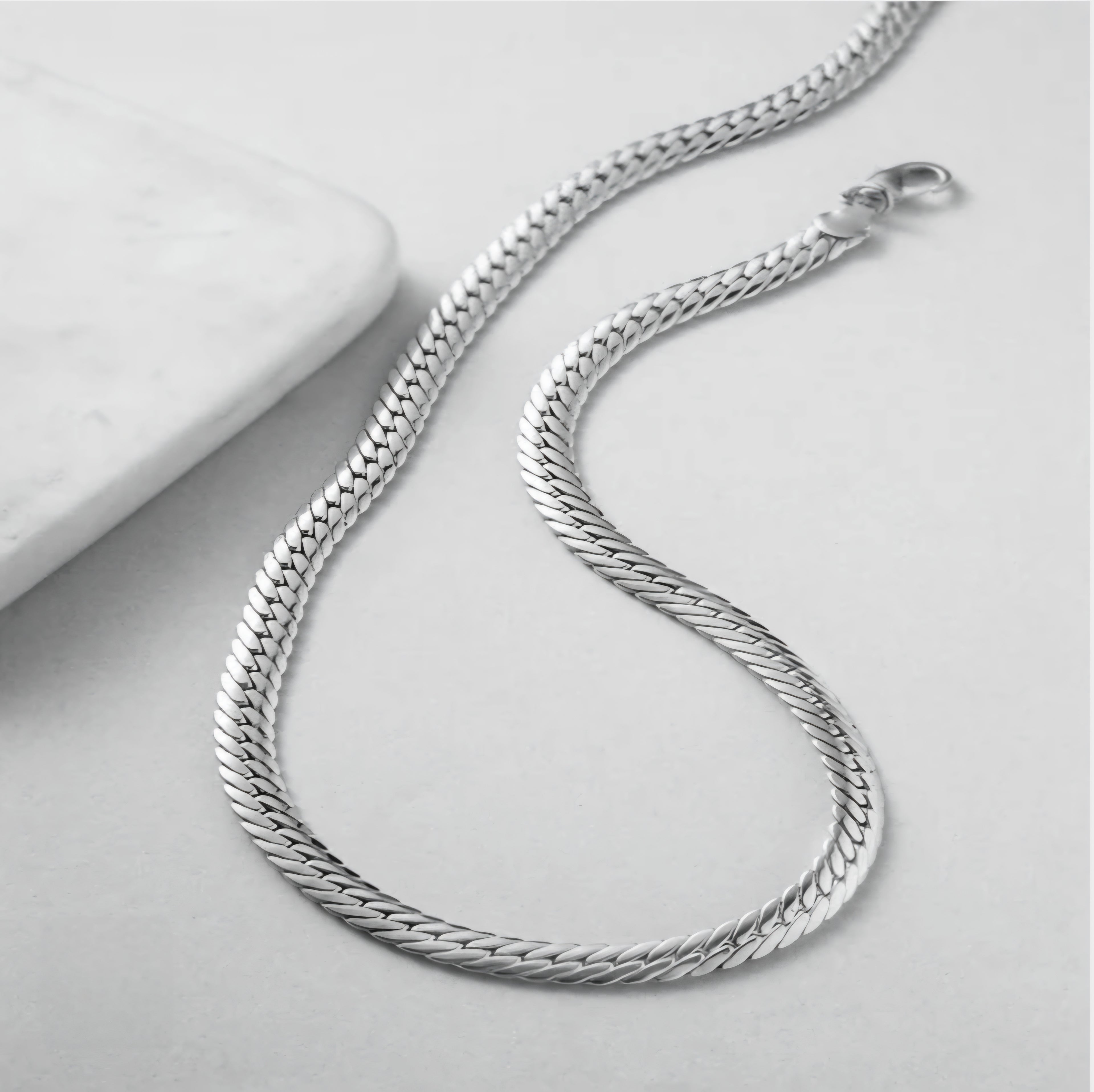 Men’s Silver-Tone Flat Curb Chain