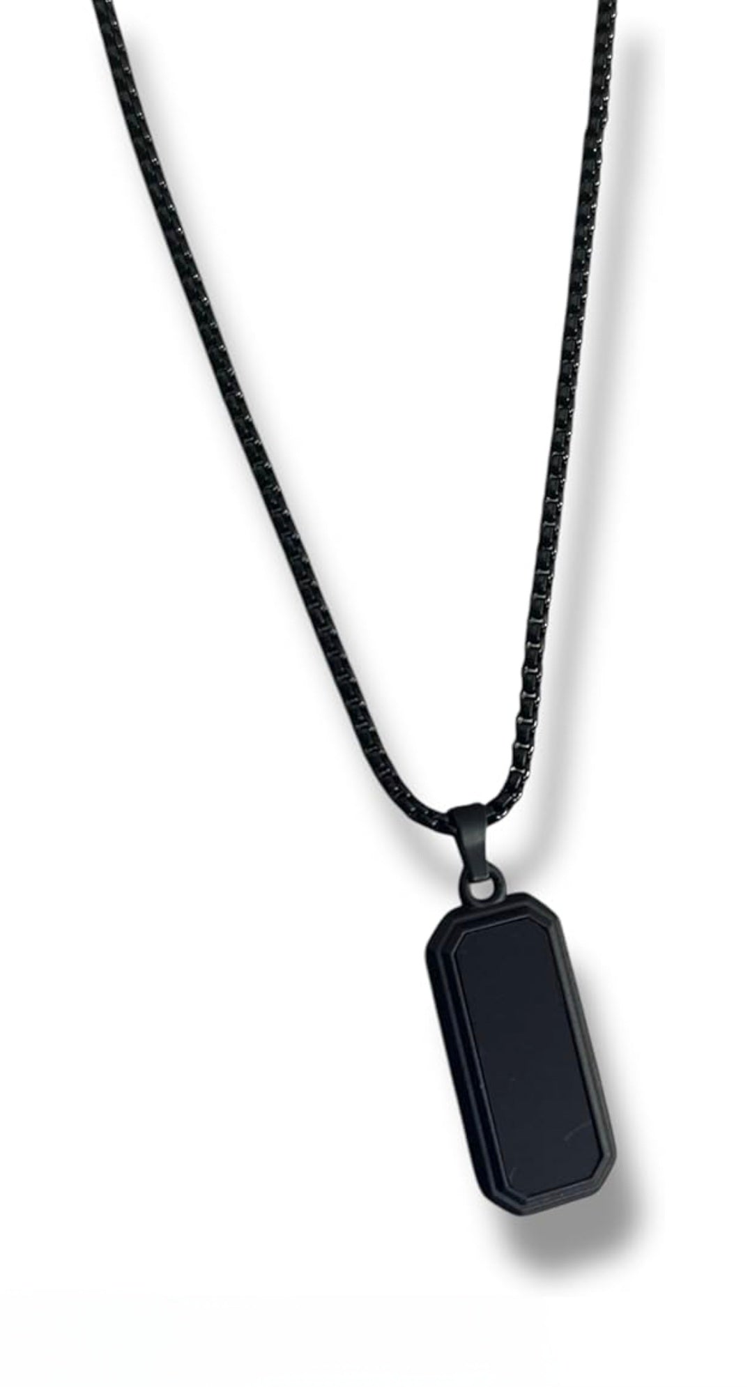 Men’s Black Matte Box Chain Pendant Necklace – Minimalist Streetwear Style
