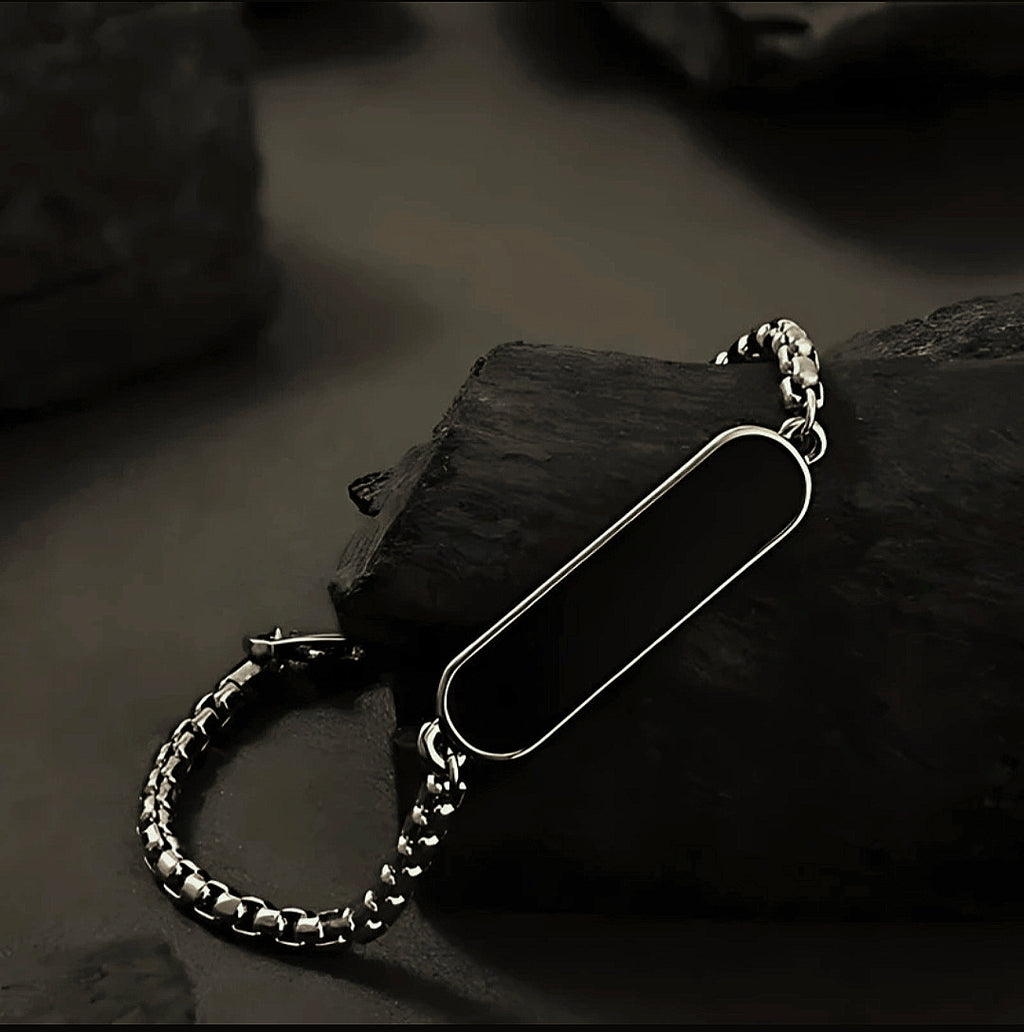 Black Plate Chain Link Bracelet