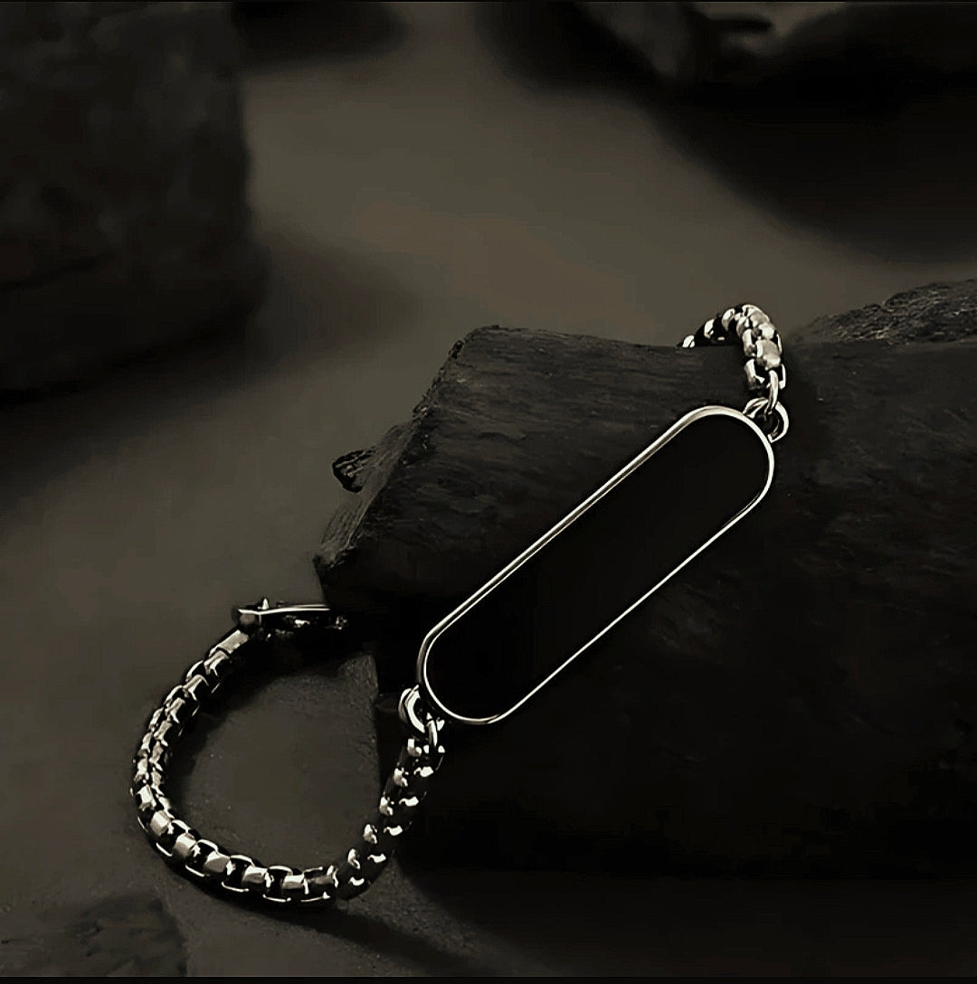 Black Plate Chain Link Bracelet